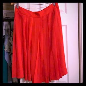 Red Pleated J. Crew Midi Skirt
